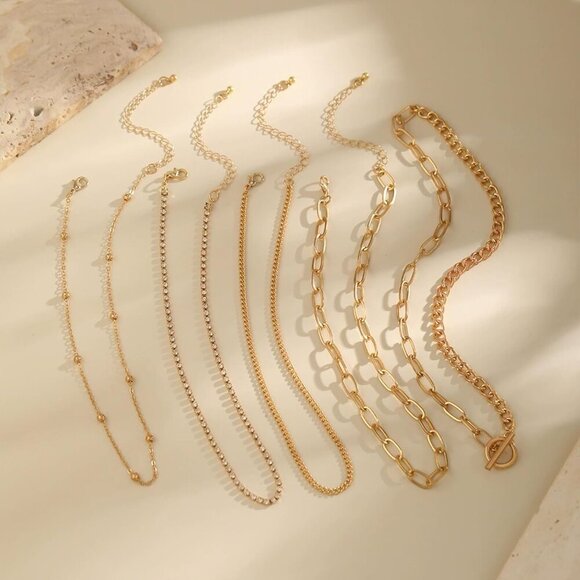 🆕 Women Gold Non Tarnish Stack Necklace Layered Paperclip Chain Jewelry Set - Picture 6 of 6